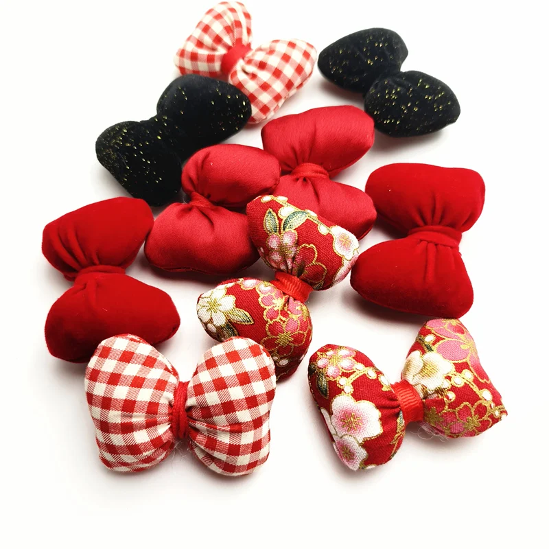 ผ้ากำมะหยี่หลายสไตล์สำหรับปะติดโบว์สีแดงคลิปผมแฮนด์เมดแบบทำมือ DIY หมวกแพทช์ตกแต่งเครื่องประดับเสื้อผ้าเครื่องประดับ10ชิ้น