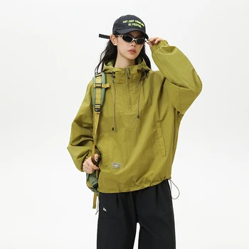 Man Trench Coat Man  New Japanese Style Outdoor Trend Waterproof Hooded Half Zip Unisex Design for Daily Wear Long Men´s Coats 3