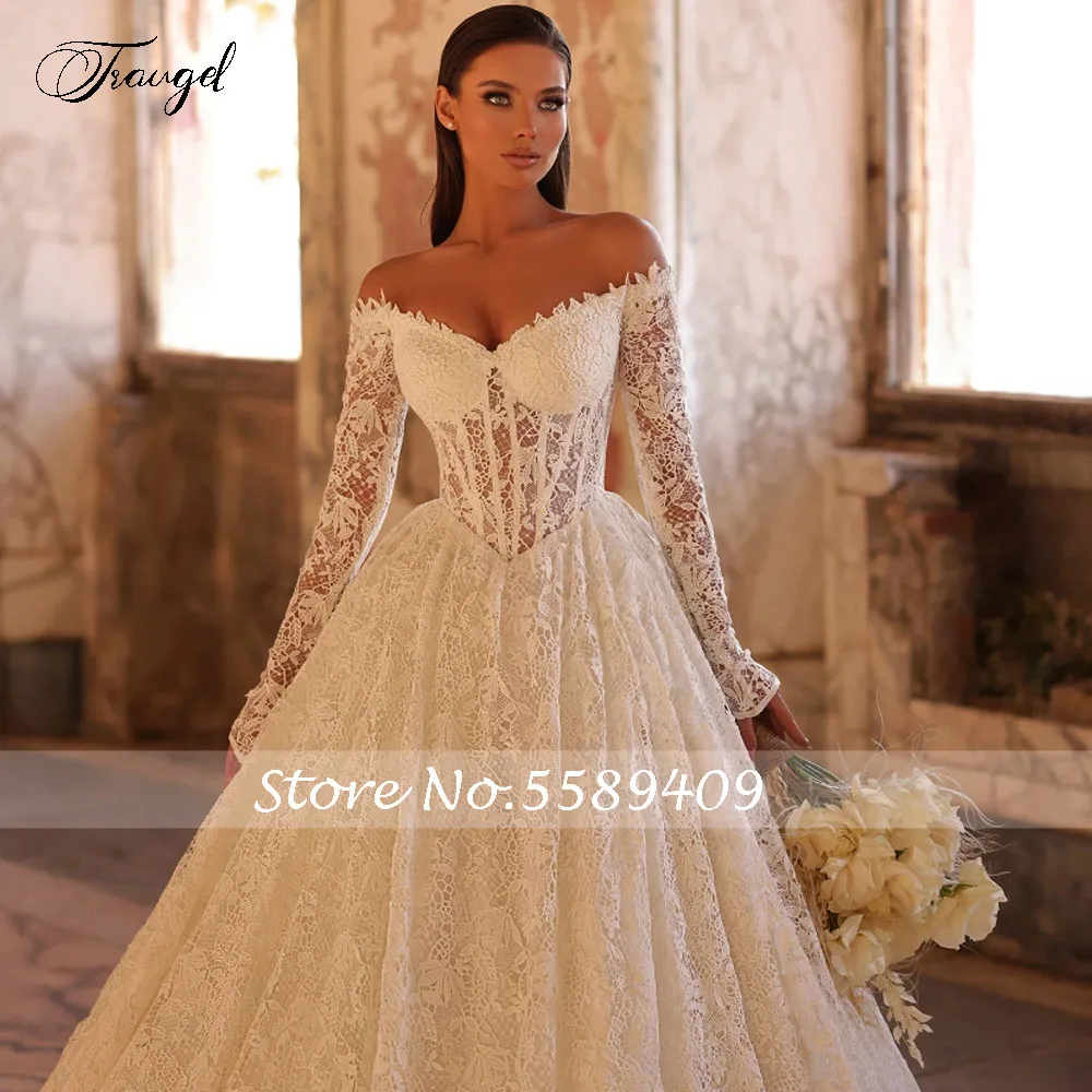 فساتين زفاف مثيرة مكشوفة الكتف على شكل حرف a مخصصة مطرزة بالدانتيل فيستدو دي نوفيا للنساء رداء دي ماري الأنيق #3