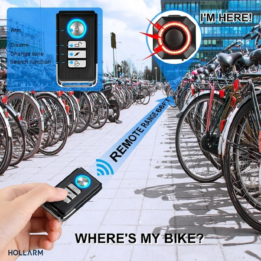 SF33R Allarme antifurto per bicicletta Sensore freno intelligente Funzione campanello fanale posteriore Telecomando wireless Trova la posizione del veicolo