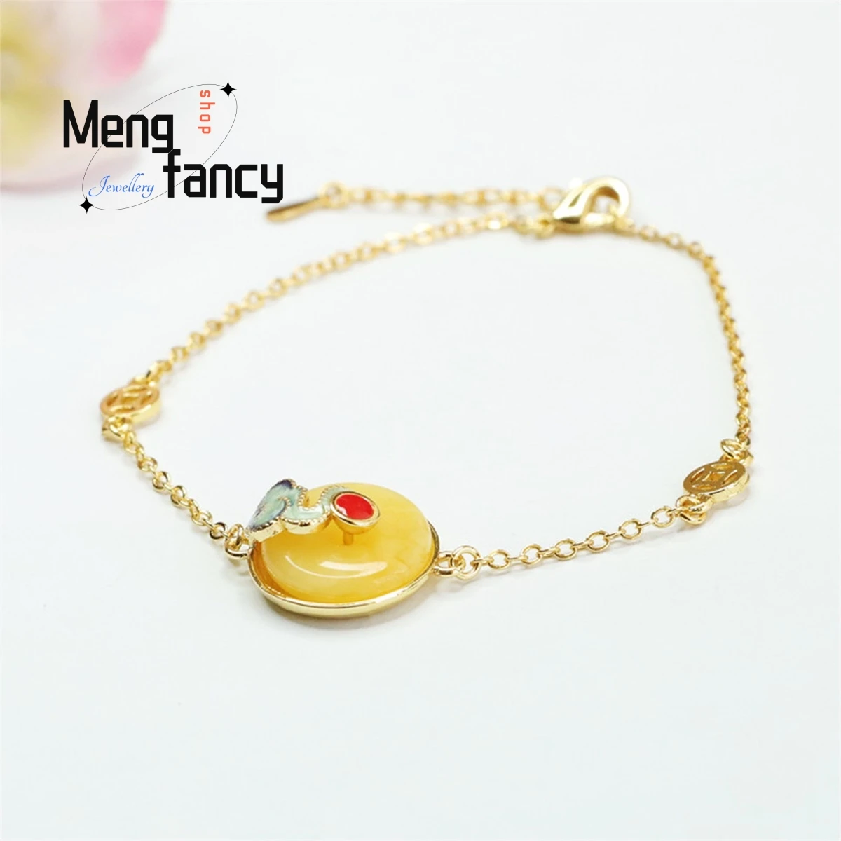 

Natural Honey Wax Chicken Oil Huang Ping An Buckle Xiangyun Bracelet Simple Elegant Personality Charm Fashion Women Fine Jewelry