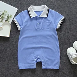 Toddler Baby Boys Girls Short Sleeve Turn-Down Collar Pocket Romper Jumpsuits