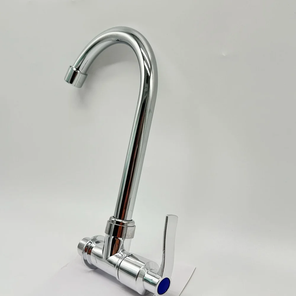 Single Cold Kitchen Faucet Stainless Steel Spout Swivel Pipe Modern Basin Sink Tap Durable Plastic Body Easy Installation Tools