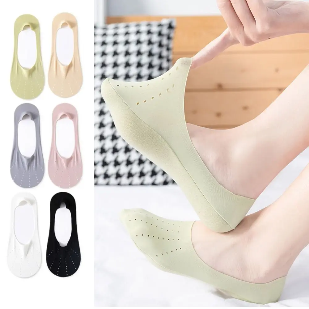 

6Pairs Mesh Invisible Short Socks Anti Slip Solid Color Ice Silk Boat Socks Hosiery Breathable Summer Thin Socks Summer