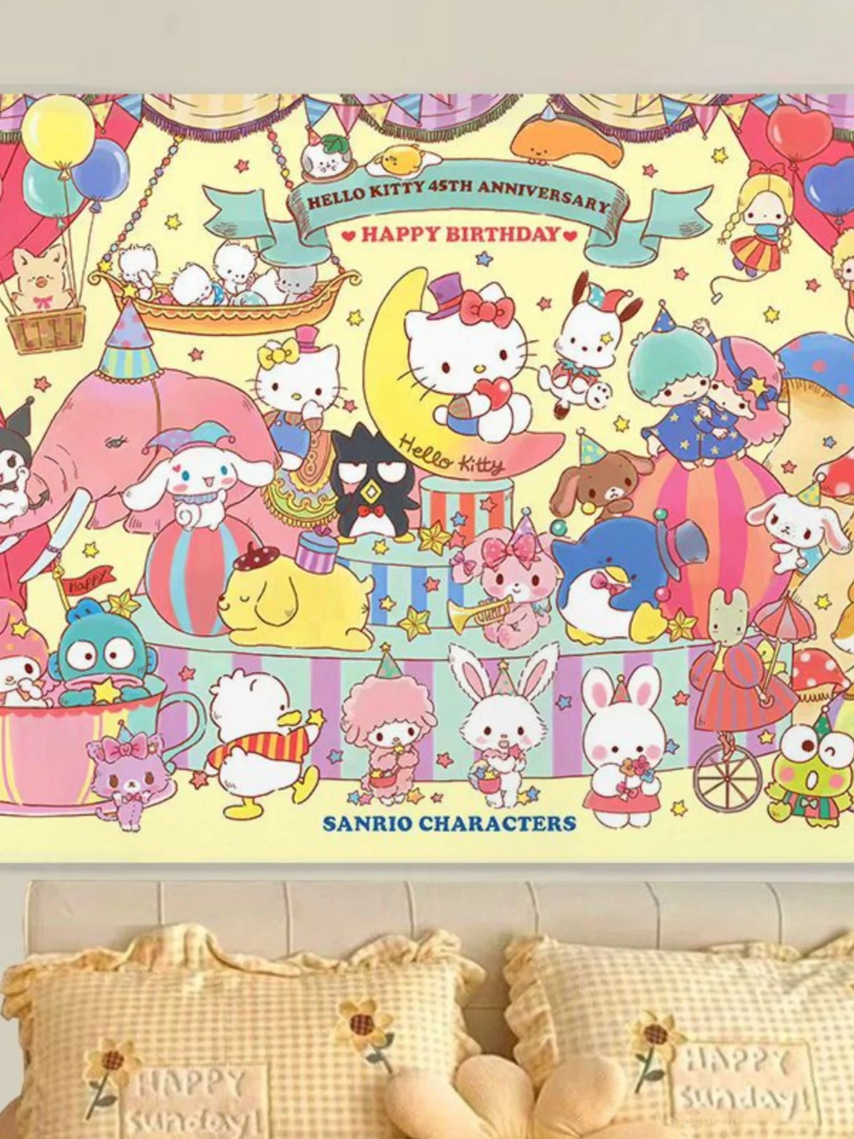 Dormitory Bedhead Sanrio Ins Background Cloth Cute Melody Hanging Cloth Kulomi Girl Heart Room Bedroom Wall Cloth Tapestry