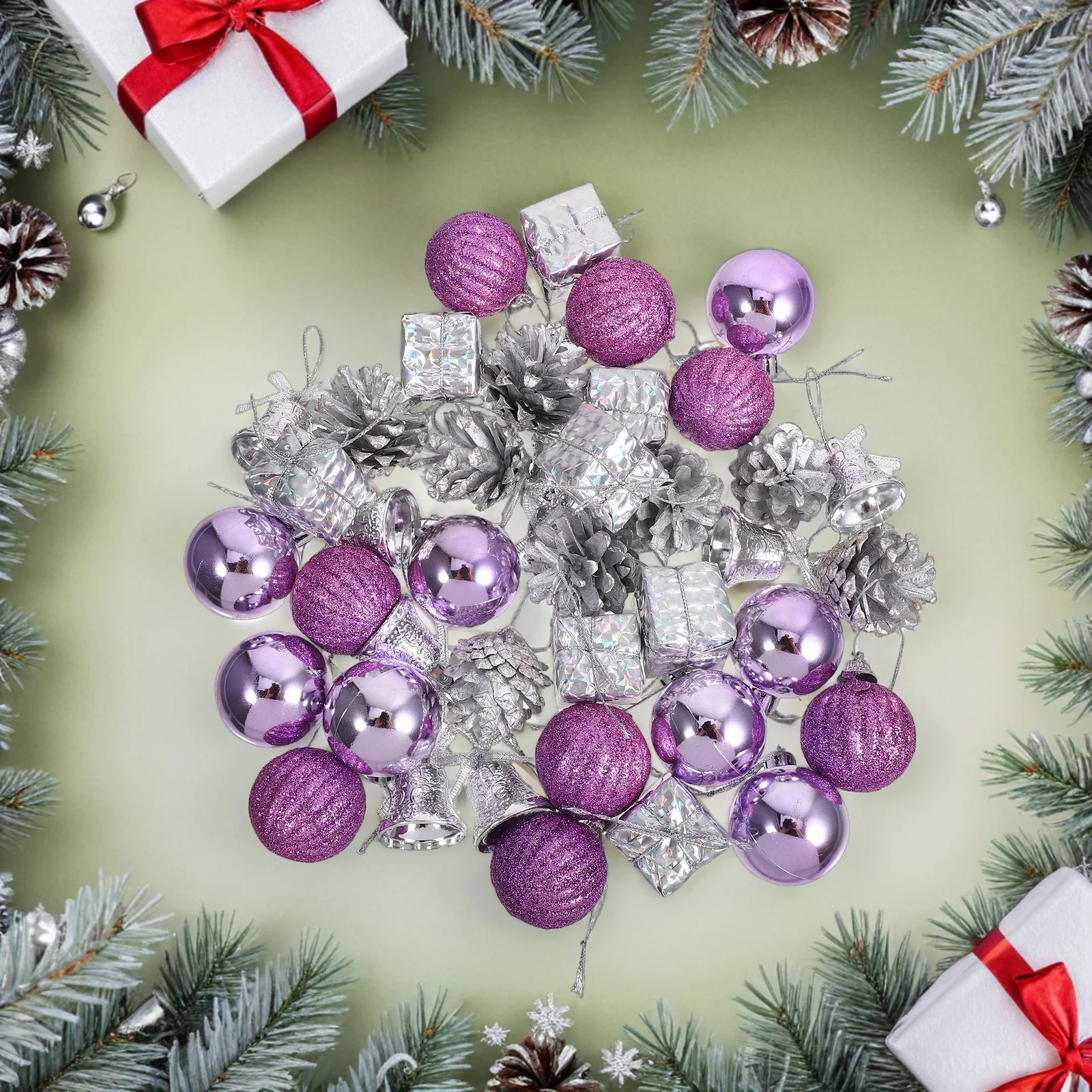 

40Pcs Purple Christmas Tree Hanging Ornaments Shatterproof Glitter Balls Holiday Party Decorations Seasonal Tree Decor Baubles