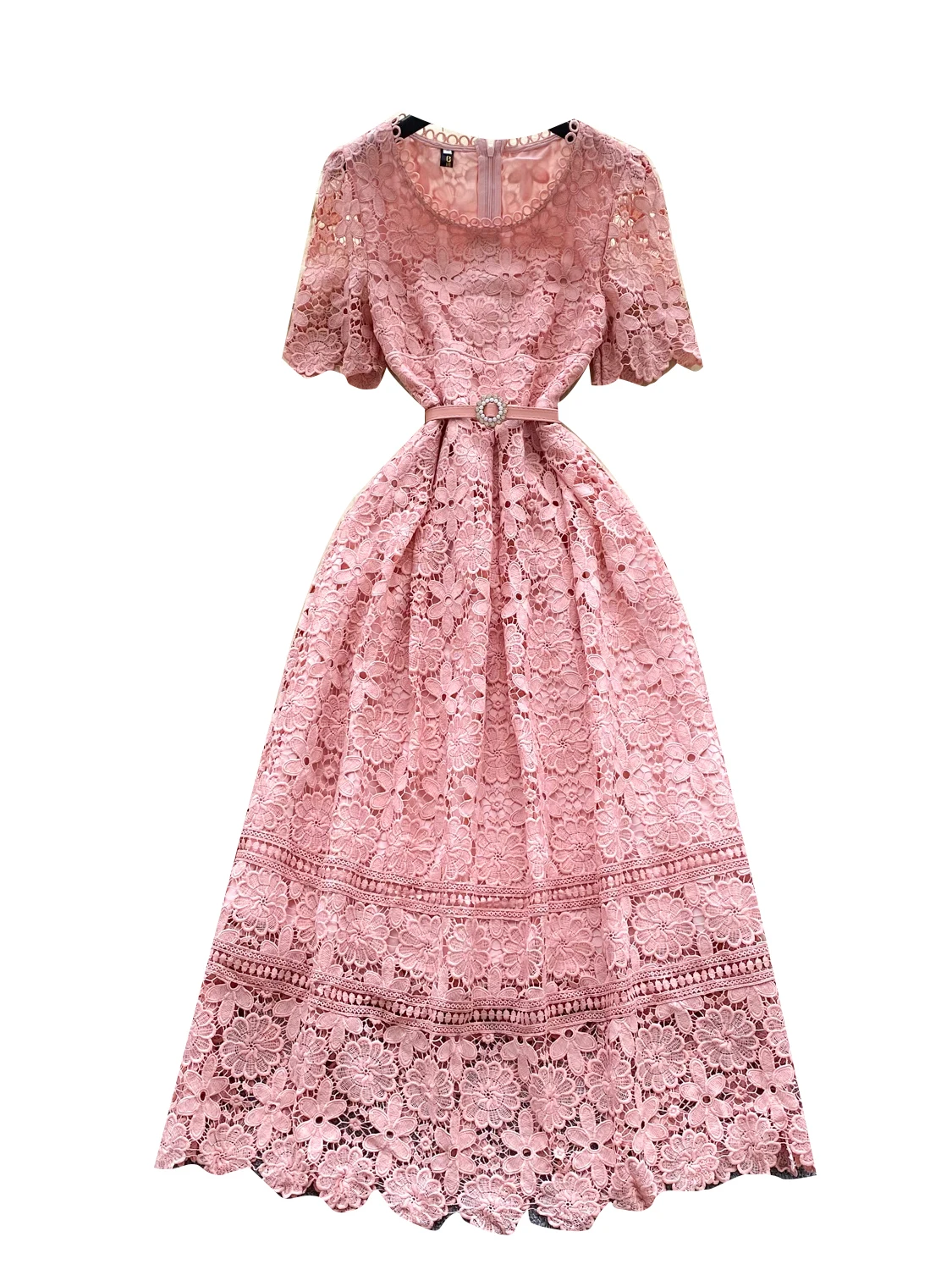 Ele dentelle évider crochet fleur femmes Dr été minceur taille haute a-ligne jupe Midi coréen Sle trajet Dr