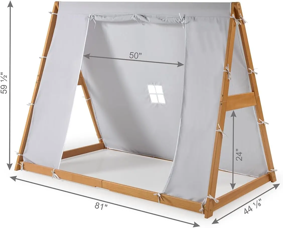 P'kolino Tent Twin Floor Bed - Natuurlijk of wit frame, grijs, kinderslaapkamermeubilair... (Natuurlijk frame)