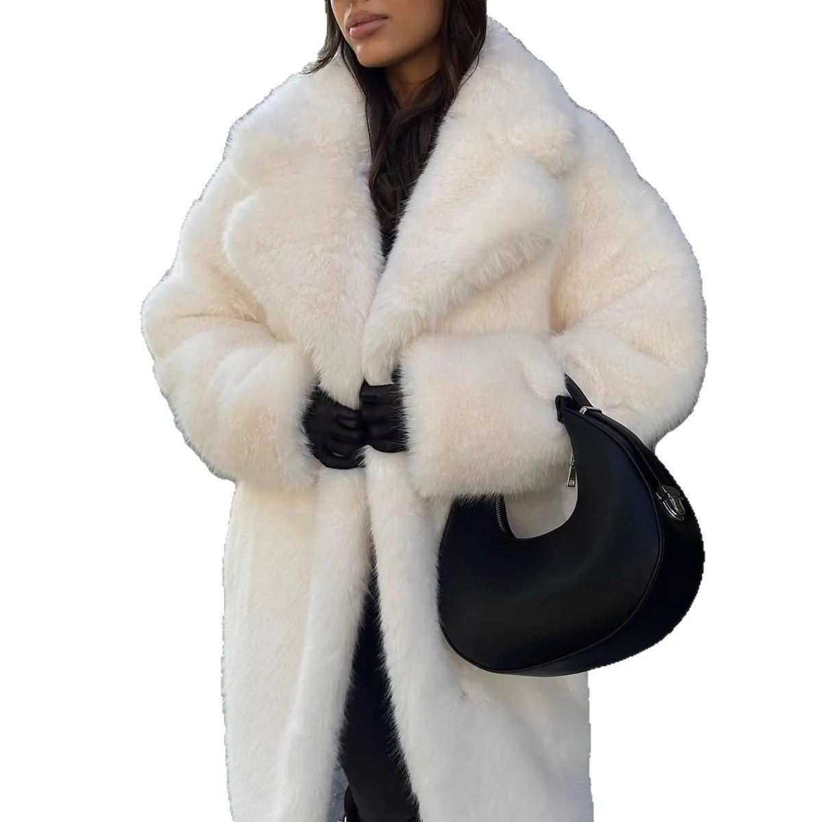 Cross-border foreign trade women's  long artificial wool coat suit collar imitation fur plush environmentally friendly jacket