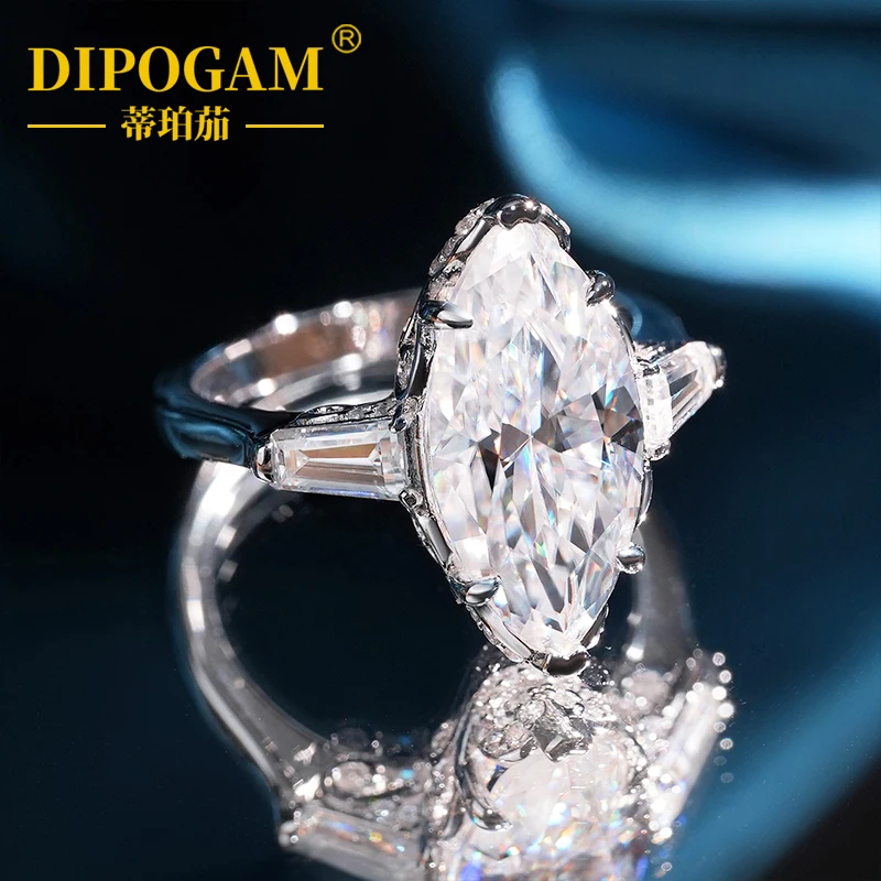 S925 الفضة النقية Marquess الحصان العين قطع مويسانيتي الإناث المشاركة الزفاف موضة زوجين خاتم مخصص فاخر #4