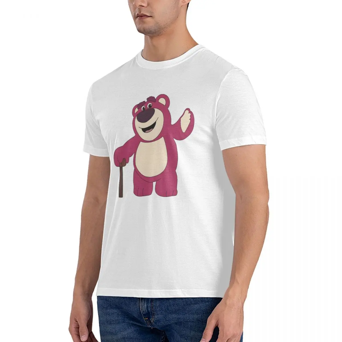 Men Fun T Shirt Disney Toy Story Lotso Huggin Bear Cotton Tops Hipster Short Sleeve O Neck Tee Shirt Printed T-Shirt