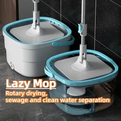 Mops with Bucket Separating Dirty Water From Clean Water 360 Spin No Hand-Washing Squeeze Automatic Dewatering Broom Spin Drying