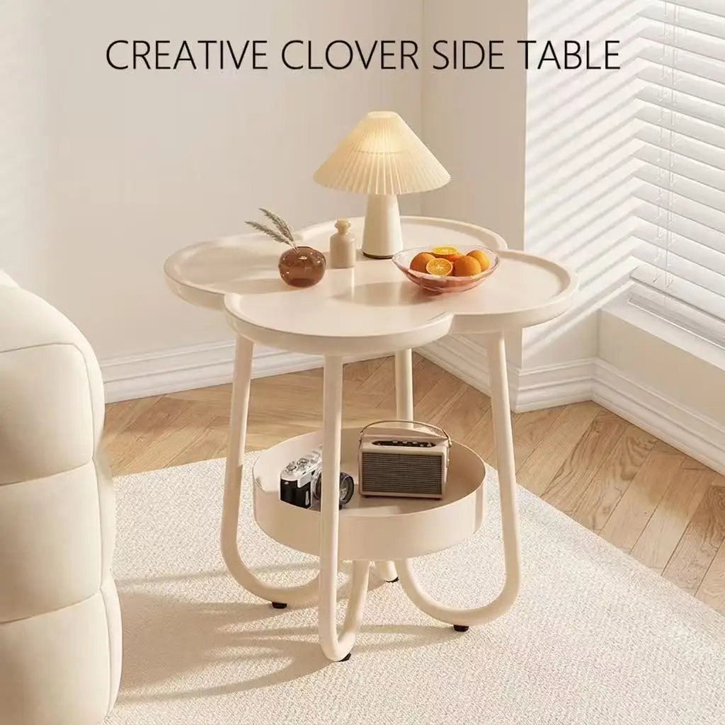 Ins Style 2-Tier Flower Shape Coffee Side Table Living Room Storage Sofa Corner Table Bedroom Nightstand Small Space Furniture