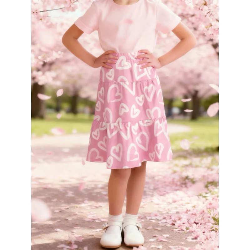 

Юбка из искусственного денима с принтом сердца для девочек Свежая, милая, модная, универсальная юбка-миди