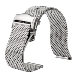 20mm Mesh Stainless Steel Watch Strap Folding Butterfly Buckle Quick Release Metal Band Man Bracelet for Omega 007 Seamaster