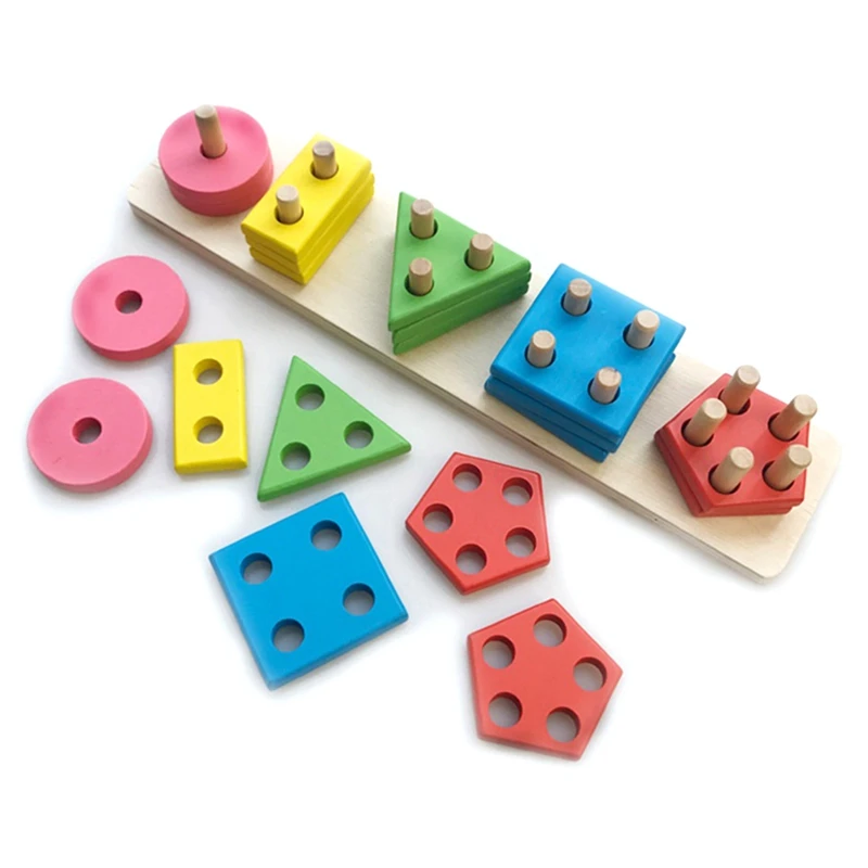 

Игрушка с деревянными блоками для малышей 1-3 лет, нетоксичная головоломка для сортировки форм и размеров, простая в использовании