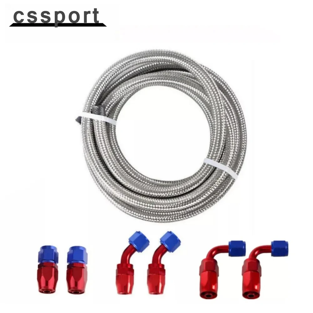 

AN10 Hose Stainless Steel Braided CPE Oil Fuel Line Kit 16FT with 6pcs Aluminum Alloy Fittings 0 45 90 Degree Red-Blue