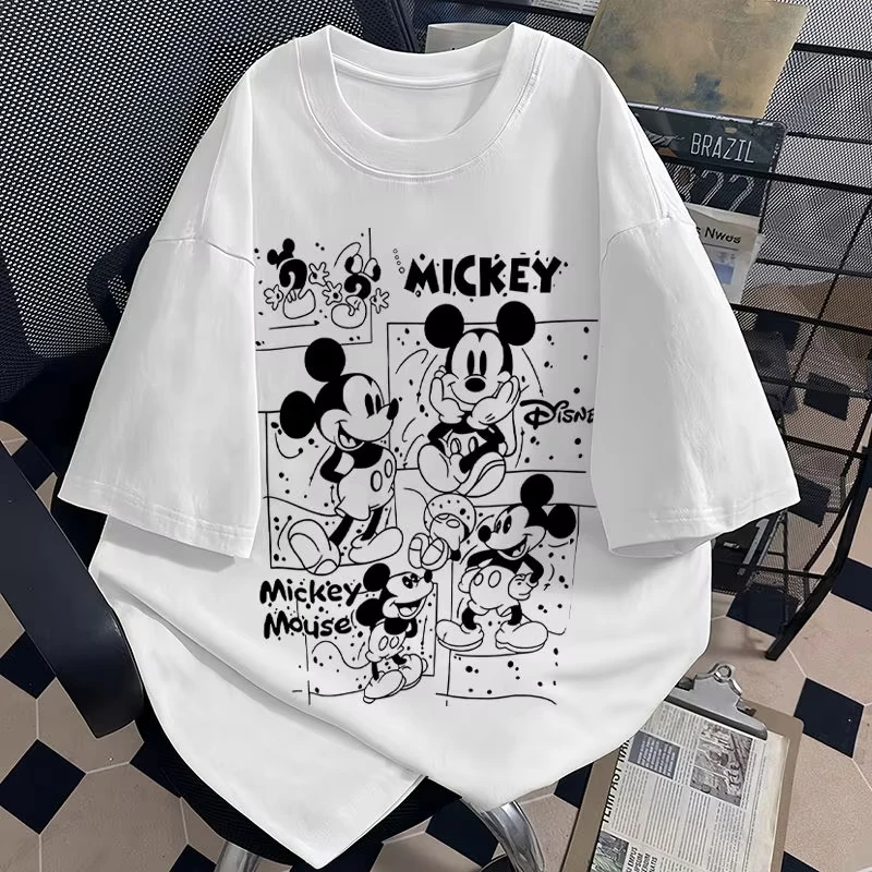 

Disney Summer Cartoon Mickey Retro Fashion Women's Short Sleeve T-Shirt - Kawaii Vintage Tops Trendy Ladies Cute Print Tees Top