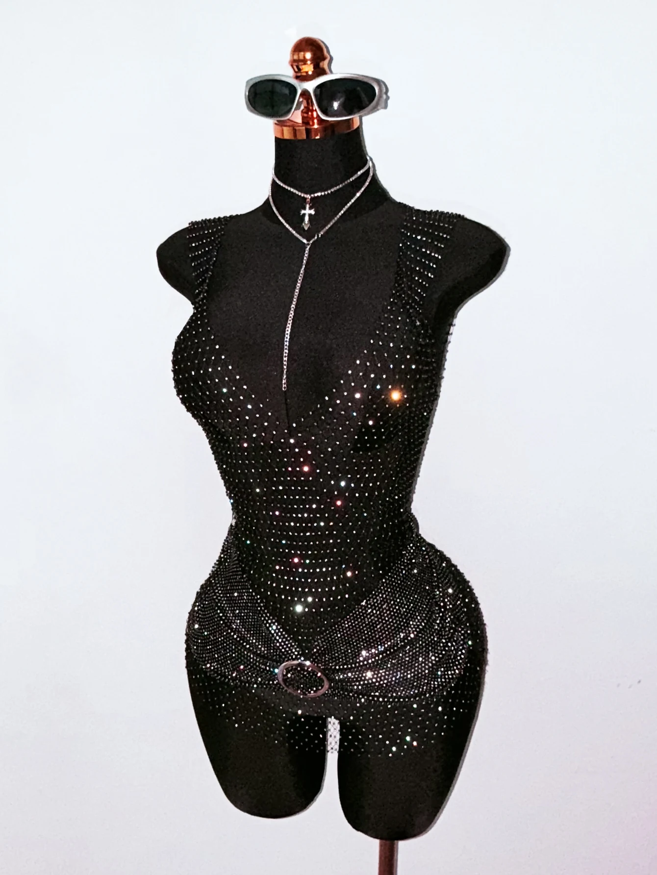 Gaun Berhias Rhinestone Hitam, - Sparkly Rhinestone Club Party Dress ulasan dan harga