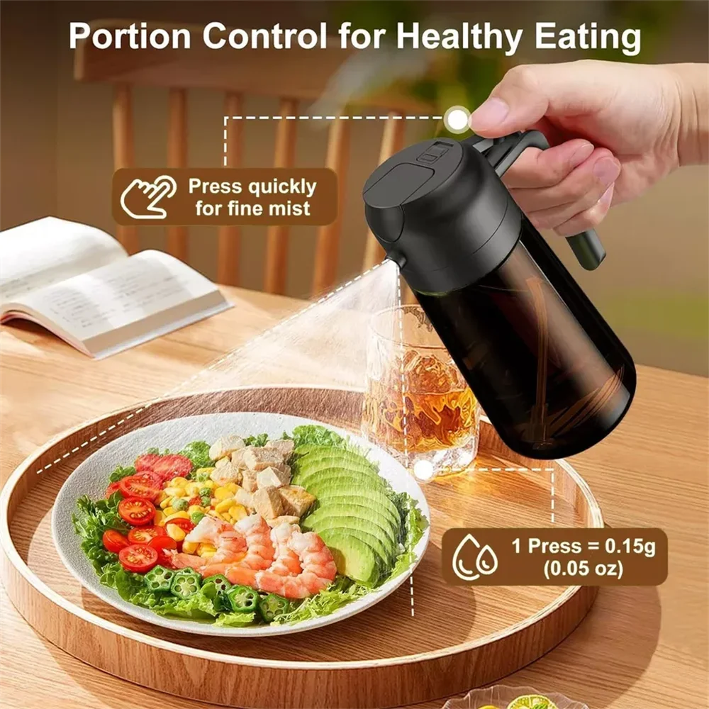 2026 2-in-1 Glass Oil Dispenser Sprayer 16oz Leakproof Olive Oil Bottle for Cooking Air Fryer BBQ Spray and Pour