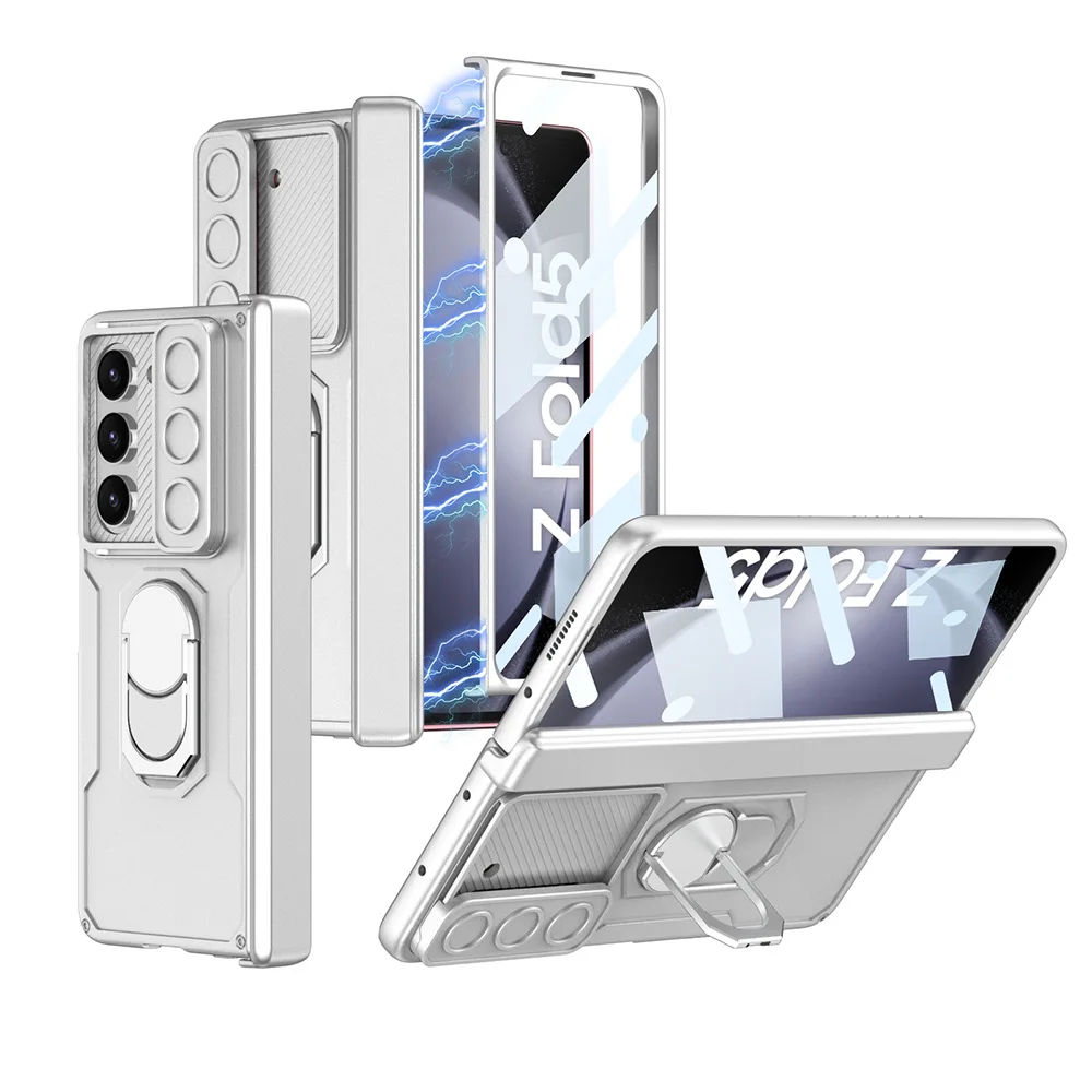 for Z Fold 5 Case - Galaxy Z Fold 5 Case with Slide Camera Lens Cover - Tempered Glass Screen Protector & Kickstand Holder