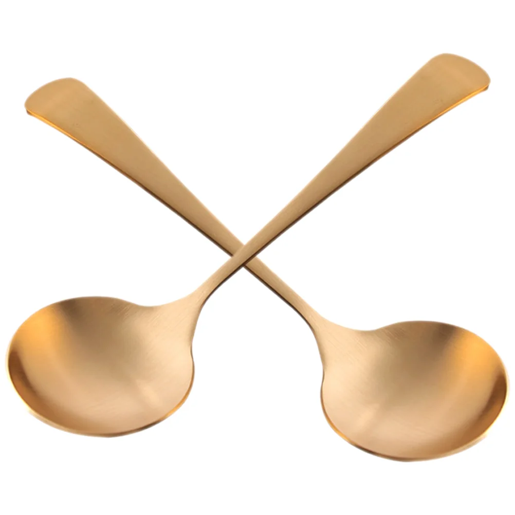 2 Pcs Handmade Pure Copper Spoon Heat-resistant Serving Spoons Large Household Bend-resistant Dessert Home Tableware Practical