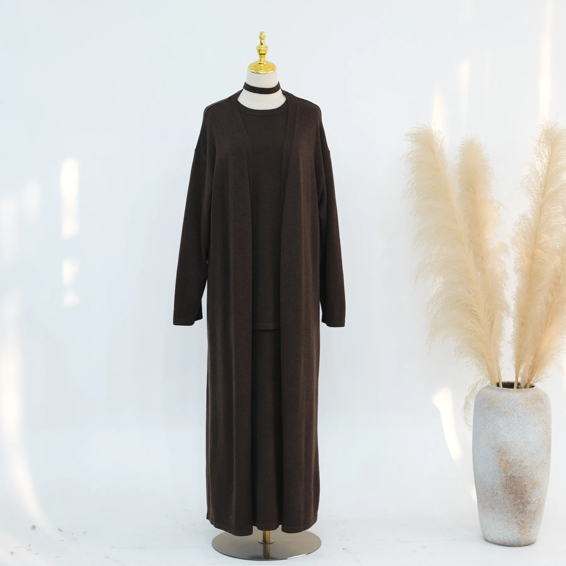 

Комплект из 3 предметов: зимний вязаный кардиган, платье-абайя, мусульманский наряд для женщин на Ид, вязаный халат, марокканский арабский кимоно, топы, юбка, исламская одежда