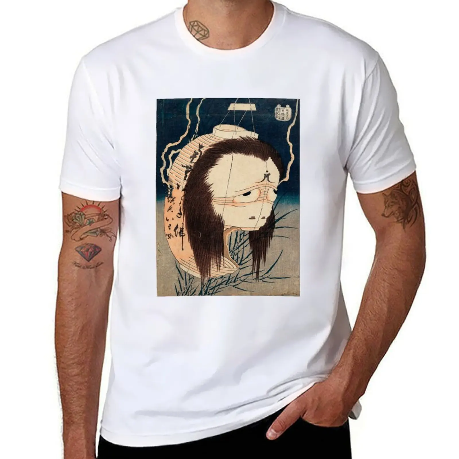 Camiseta The Lantern Ghost, Iwa Painting By Hokusai, Camiseta de algodón, camisetas 100% para hombre, Camiseta suave de algodón