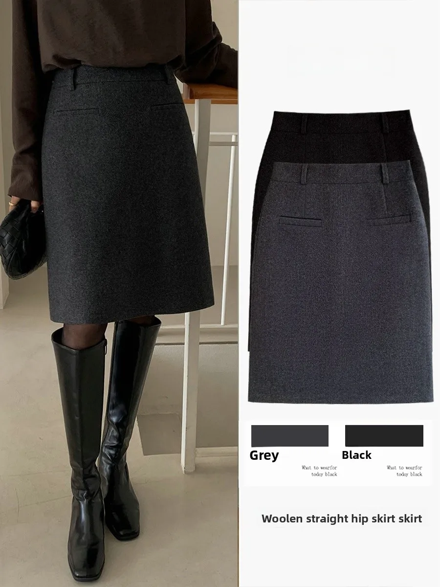 

High Waist Woolen Skirt Women's Autumn Winter New Sle Faionable Straight Cut Casual Ci Commute Polyester Fiber