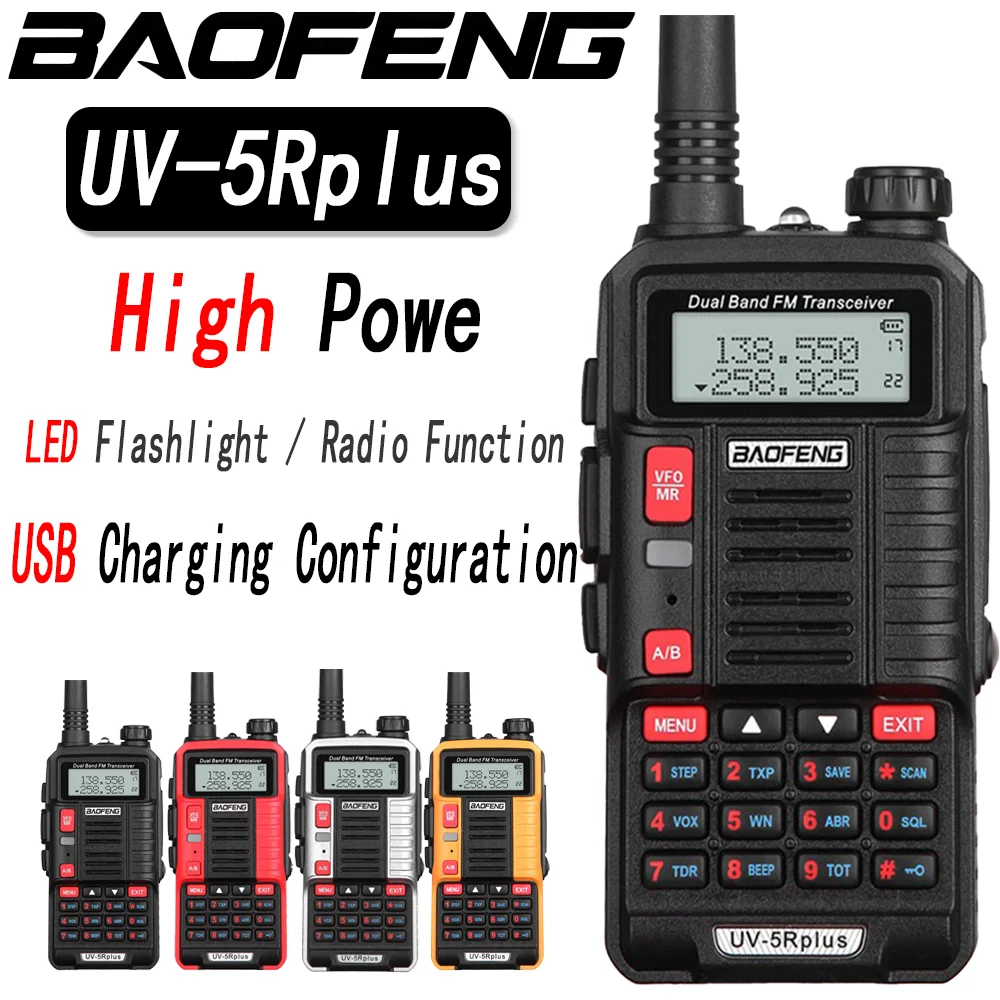 

Рация Baofeng UV-5R Plus — трехдиапазонная, высокая мощность, FM-зарядка через USB для гражданских поездок на дороге и использования на открытом воздухе