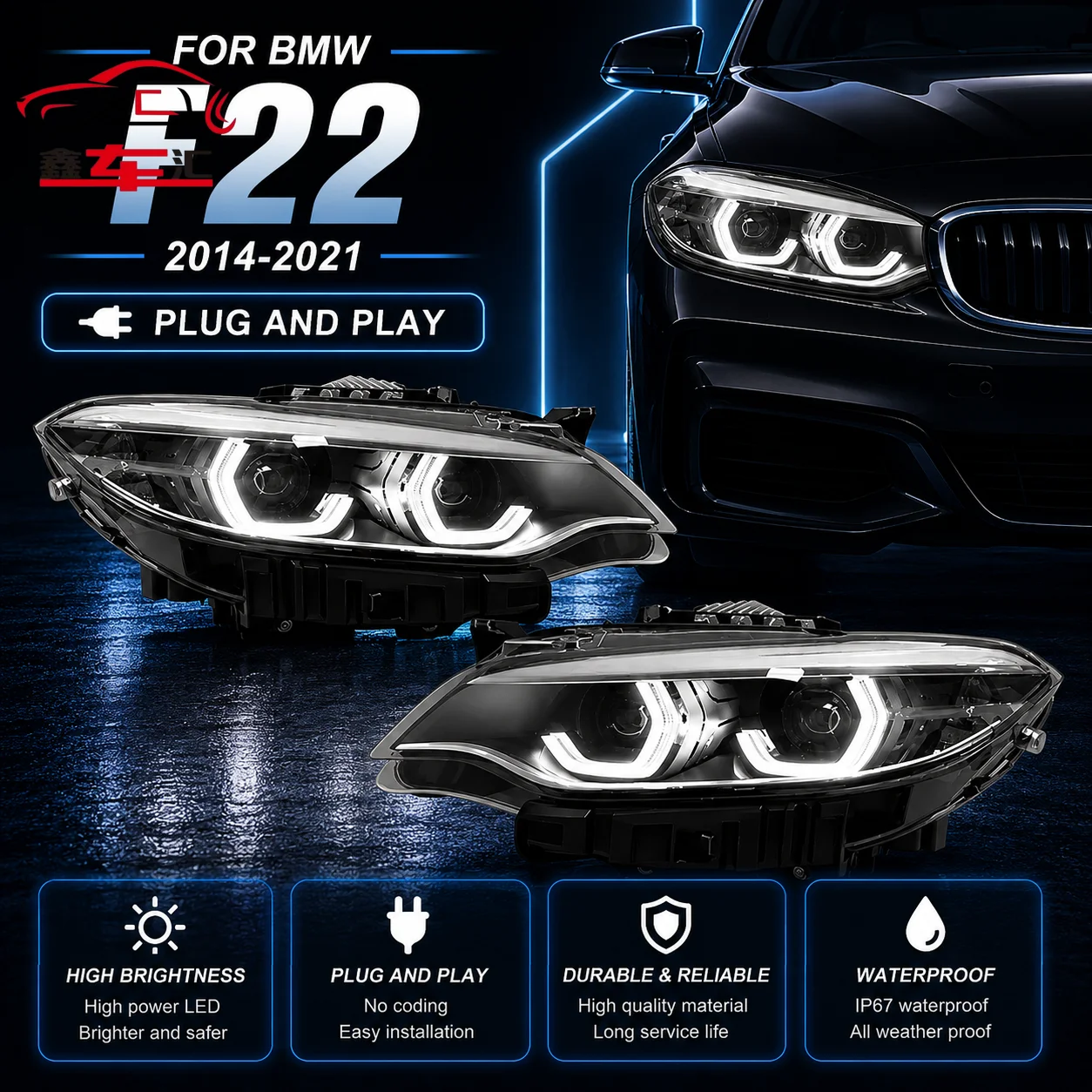 

Car DRL LED Headlight Light Assemblies For BMW F22 2014-2021 Auto Fog DRL Brake Turn Signal Lamp Plug and Play