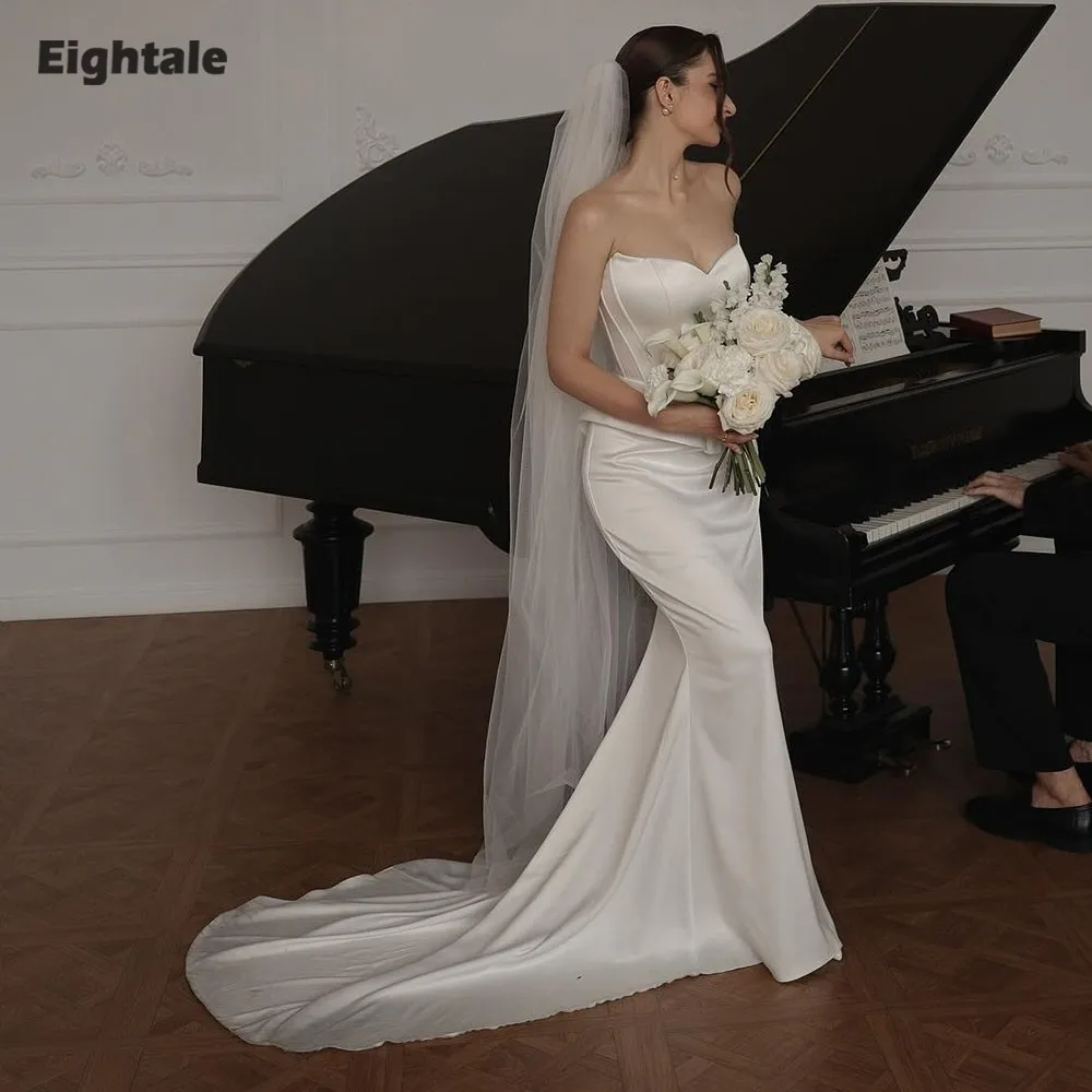 

Eightale арабское свадебное платье Милая индивидуальное атласное мусульманское свадебное платье цвета слоновой кости Русалка невесты вечернее платье