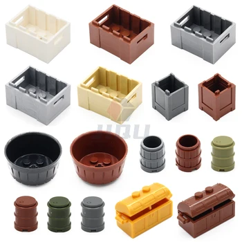 Stadt Figur Container Zubehör Bausteine Kiste Lebensmittel Barrel Box Schatztruhe 4738 30150 MOC Ziegel Spielzeug Freunde Teile