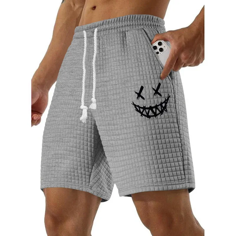 2026 Summer New Men's Funny Smile Printed Sports Shorts Outdoor Gym Fitness Training Loose and Comfortable Running Shorts