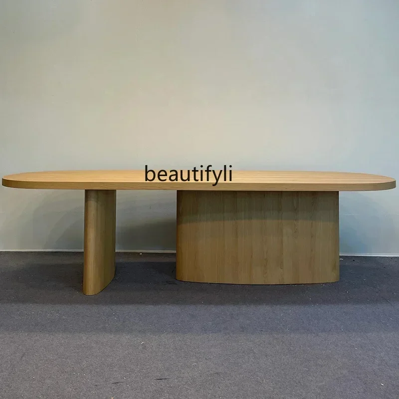 NQ52 Great discounts Medieval style designer creative art dining table oval wabi style retro log color solid wood home dining ta