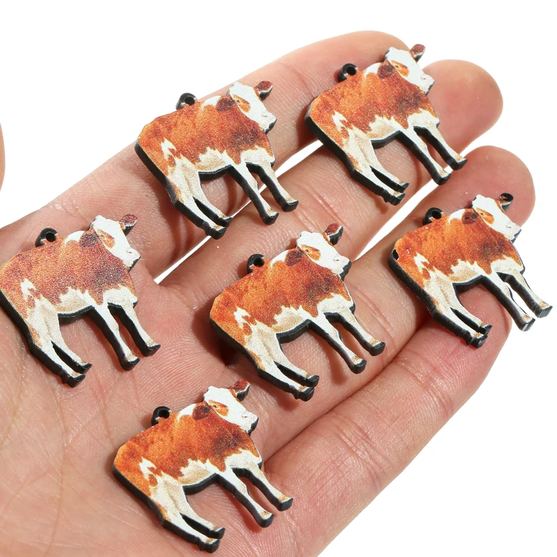 HEYUYAO 10pcs/lot Acrylic Chicken Hen Cow Snails Charms Pendant DIY Earrings Keychain for Jewelry Making Accessories