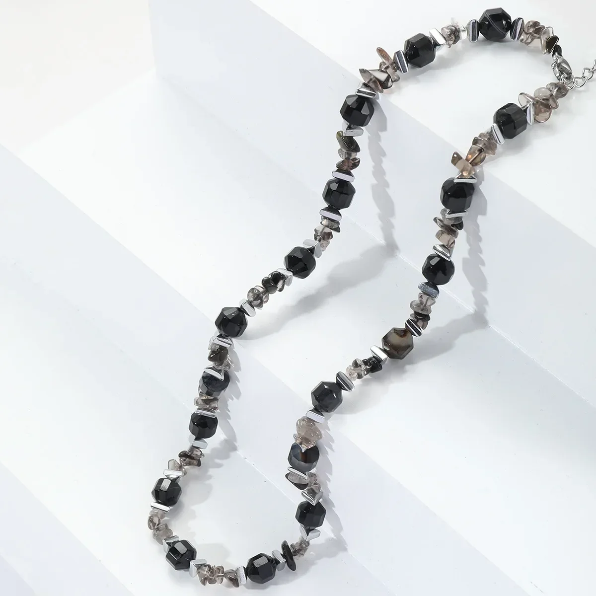 الحجر الطبيعي العقيق كسر الفضة بلورات الملونة الخرزة قلادة المرأة الخفيفة الفاخرة قسط أصول سلسلة الترقوة #3