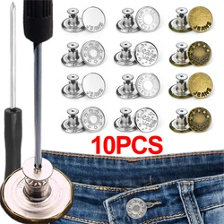 10Pcs Replacement Jeans Buttons No-Sewing Metal Button Repair Kit Nailless Removable Jean Buckles Pants Pins Sewing Accessories