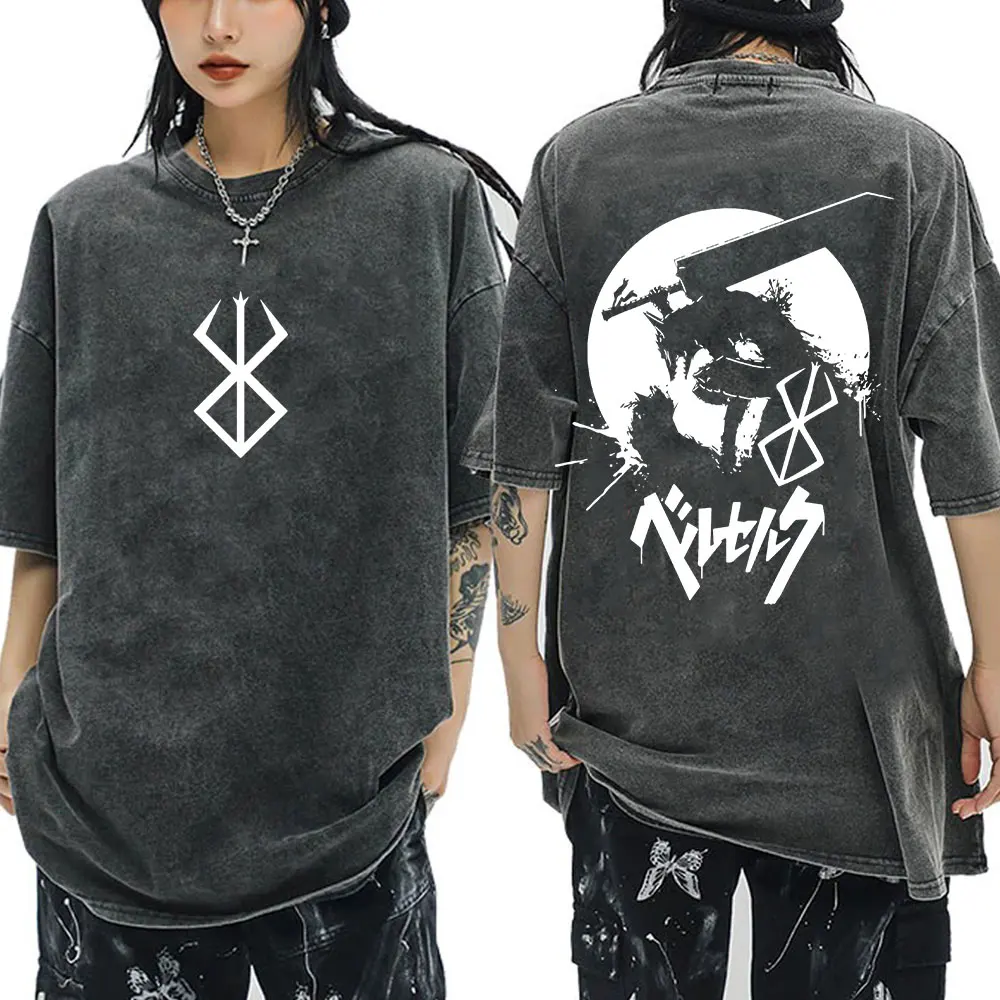 أنيمي Berserk الشجاعة خمر غسلها تي شيرت مانغا جاتسو غريفيث زود تي شيرت الرجال النساء الملابس القطن عادية المتضخم تي شيرت