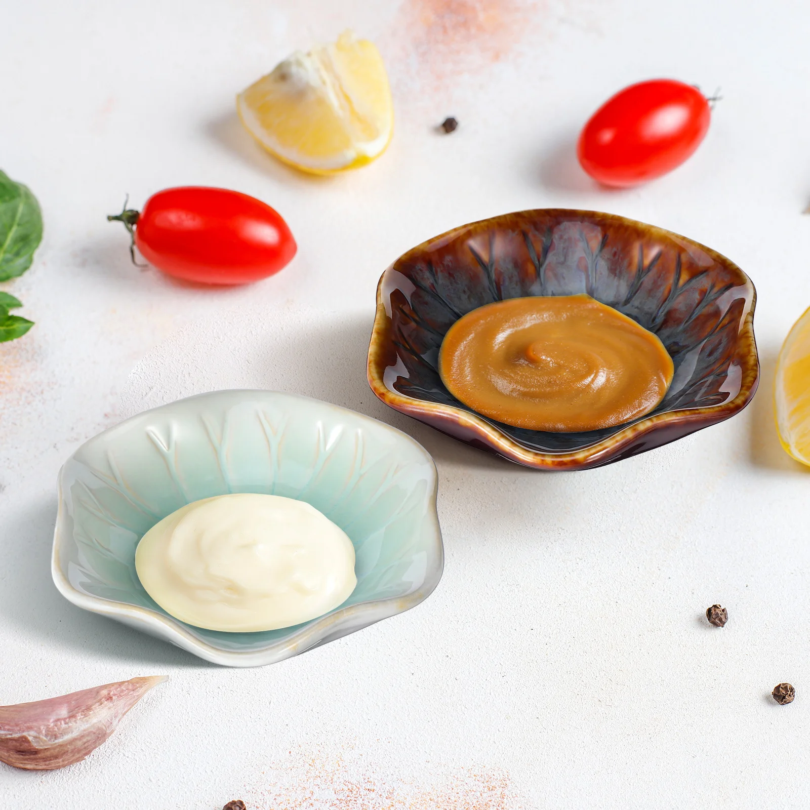 

6Pcs Kiln Change Sauce Dishes Japanese Style Ceramic Condiment Bowls for Dipping Sides Snacks Small Serving Plates Asian