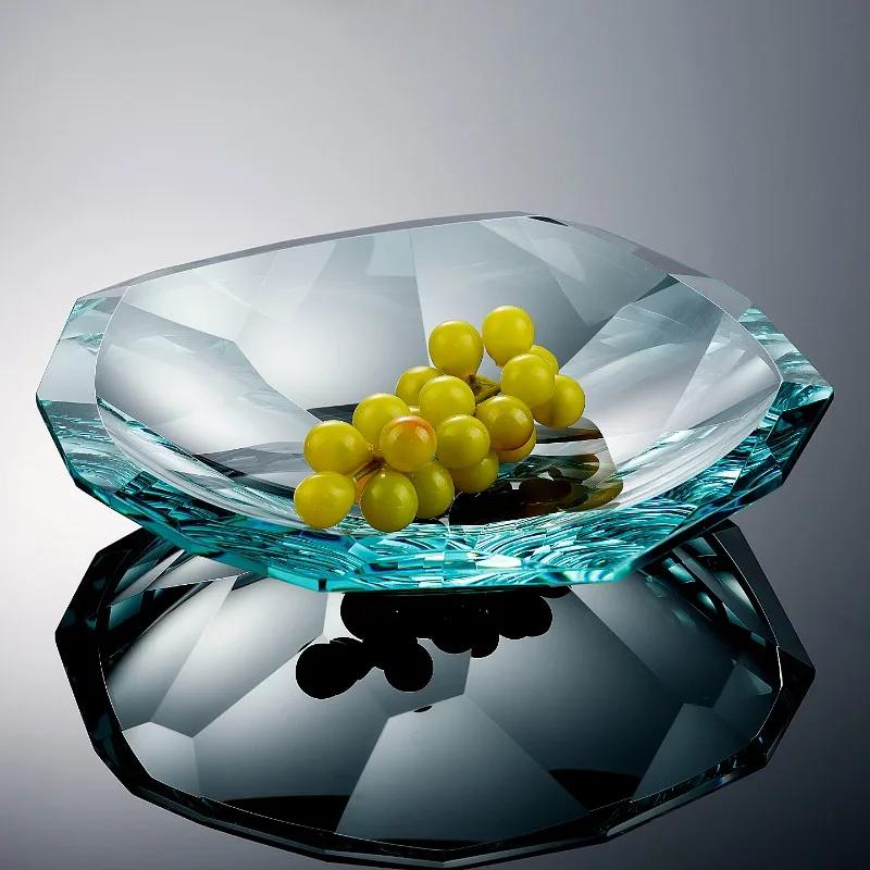 For creative blue crystal glass fruit plate light luxury living room household candy dried fruit plate home storage ornament