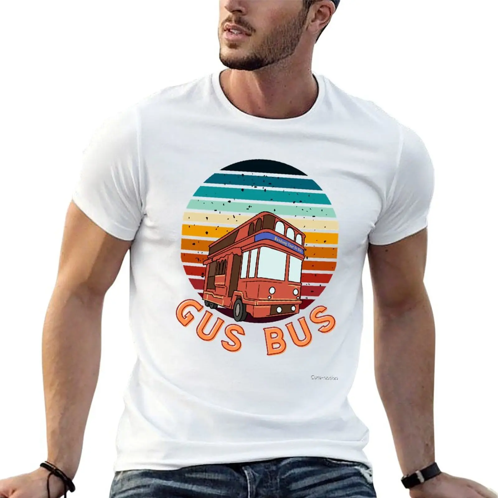 Autocollants Gus bus, gus bus mignon, chemises vintage gus bus T-Shirt Basic Casual Short Sleeve Cotton Shirt