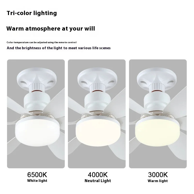 E27 Socket Ceiling Fan Light with Remote – 3-Color Dimmable LED for Living Room Dining Room Minimalist