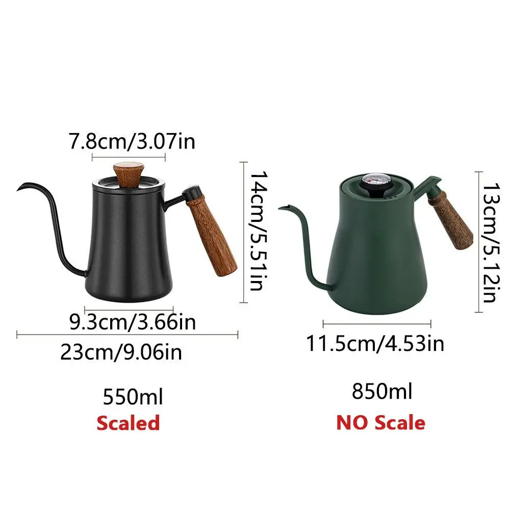 Stainless Steel Goose Neck Coffee Pot 550ml/850ml Drip Port Long Narrow Drip Carafe Wooden Handle Comfortable Grip
