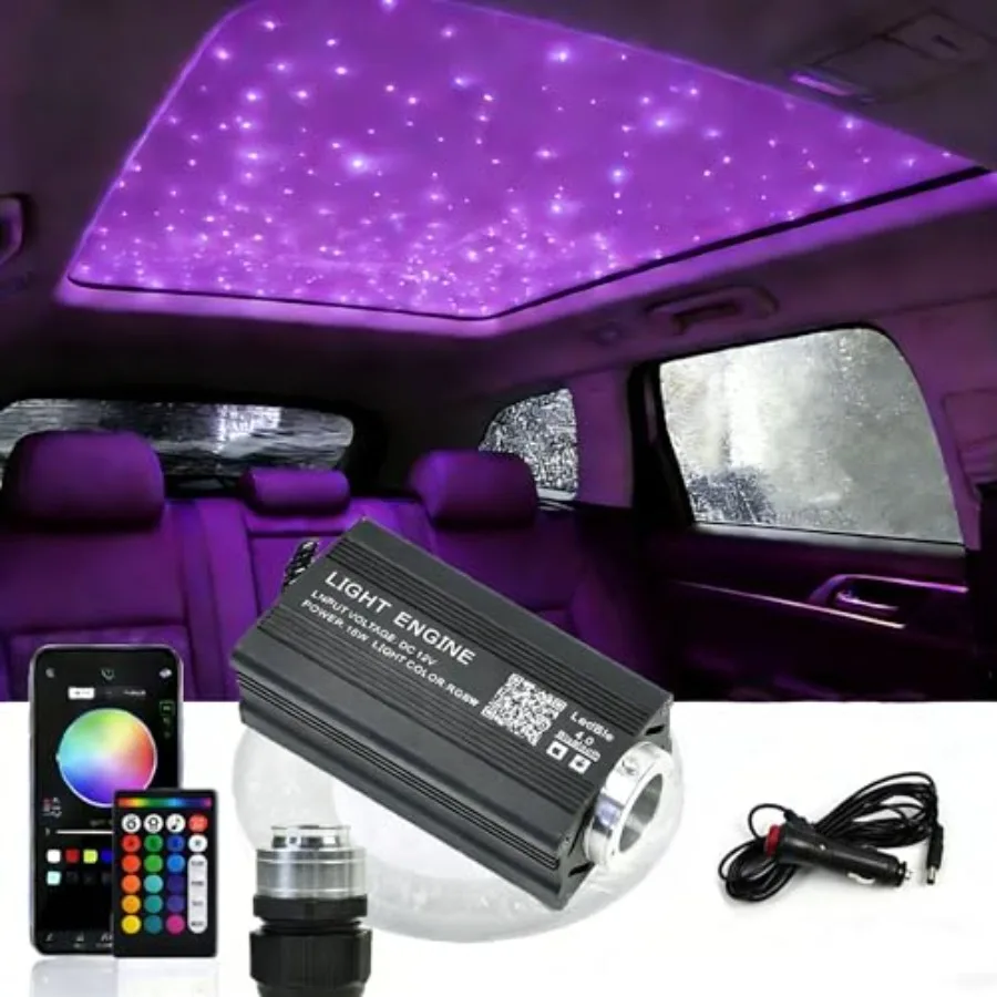 

【New model】Starlight Headliner Kit 500Pcs 0.03in*6.5ft*2m 16W Music/Voice APP/Remote Control Activated Star Lights for Car RGBW