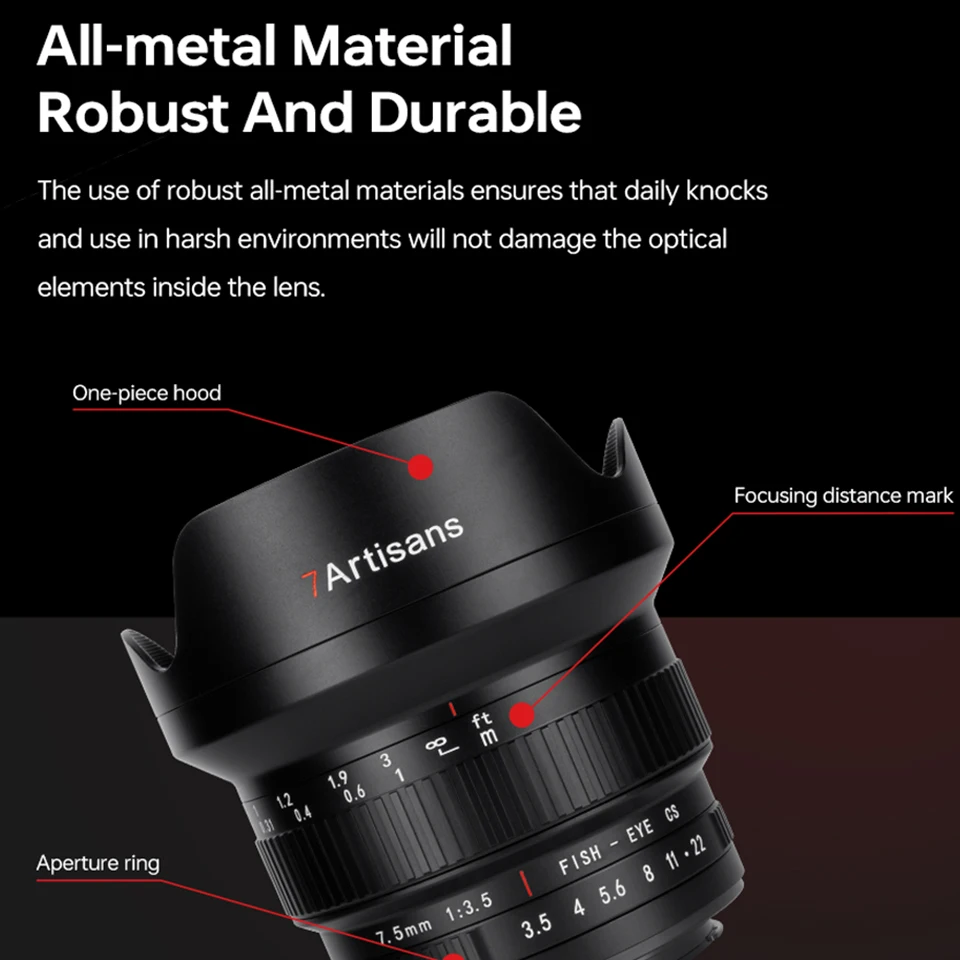 7artisans MF 7.5mm F3.5 Ultra Wide-angle APS-C DSLR Fisheye Lens Compatible with Canon EF Nikon F