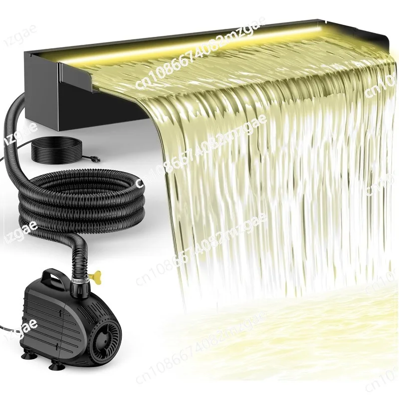 Outdoor Fountain Spillway Kit with 304 Stainless Steel, Corrugated Tubing and Water Pump for Garden Pond Decoration