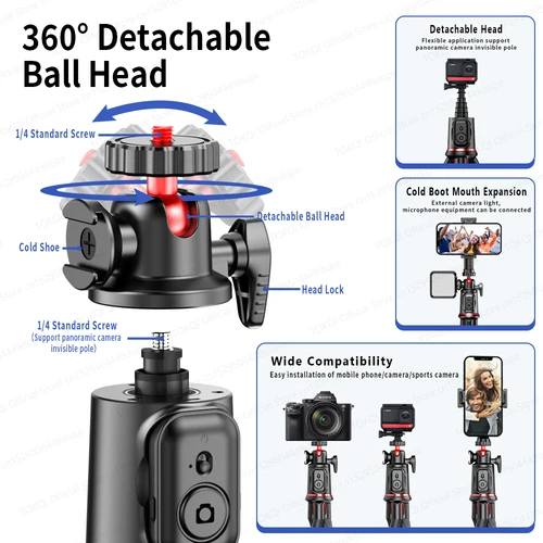 Imagen 2 del producto Trípode de pulpo Flexible C03 con controles remotos, soporte para teléfono, tornillo 1/4 para GoPro Smartphone, palo de Selfie 2 en 1 para Xiaomi y iPhone