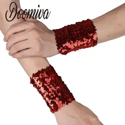 Bracciali con paillettes lucidi donna ragazza elastico Sparkle polsini Oversleeve Cosplay Dancing Party puntelli forniture bomboniere braccialetto schiaffo