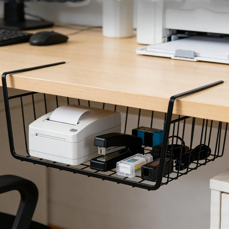 Under Shelf Storage Basket Home Multifunctional Iron Closet Desk Hanging Mesh Basket Kitchen Bathroom Save Space Storage Rack